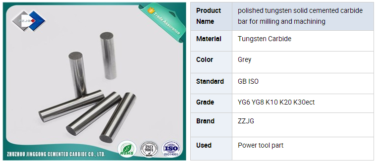 Polished Tungsten Solid Cemented Carbide Bar for Milling and Machining